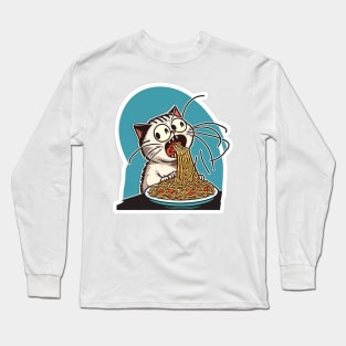 Cat eating spaghetti meme Long Sleeve T-Shirt